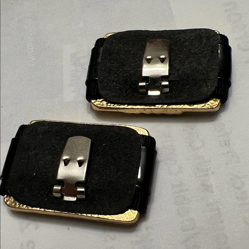 Vintage Bluette Gold Plated Metal & Black  Shoe Clips
